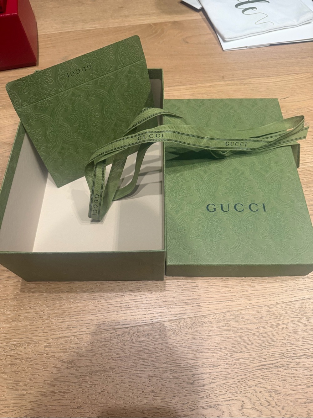 Gucci Olive Green Gift Box with Branded Ribbon and self sealing envelope